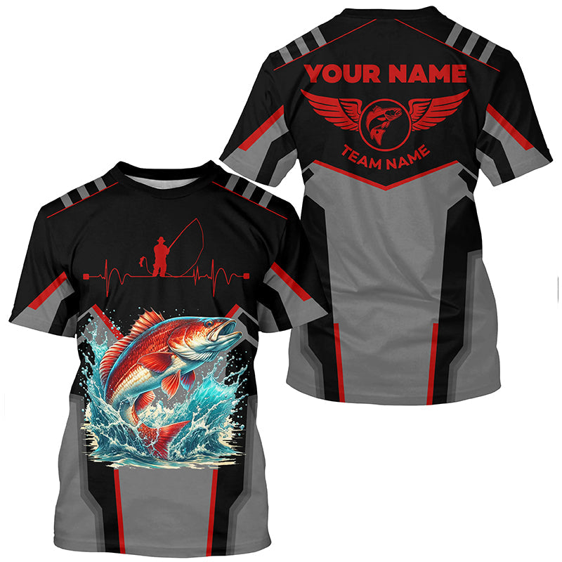 Personalized Black Redfish Fishing, Team red drum Fishing Long Sleeve tournament| Orange NQS6286