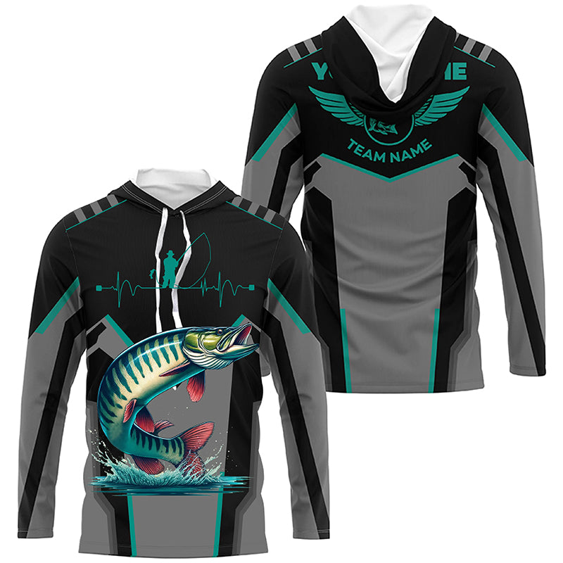 Personalized Black Musky Fishing, Team Muskie Fishing Long Sleeve tournament| Green NQS6287