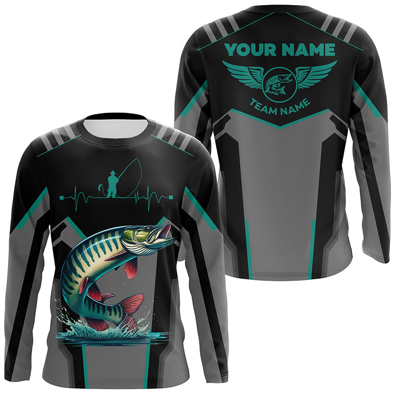 Personalized Black Musky Fishing, Team Muskie Fishing Long Sleeve tournament| Green NQS6287