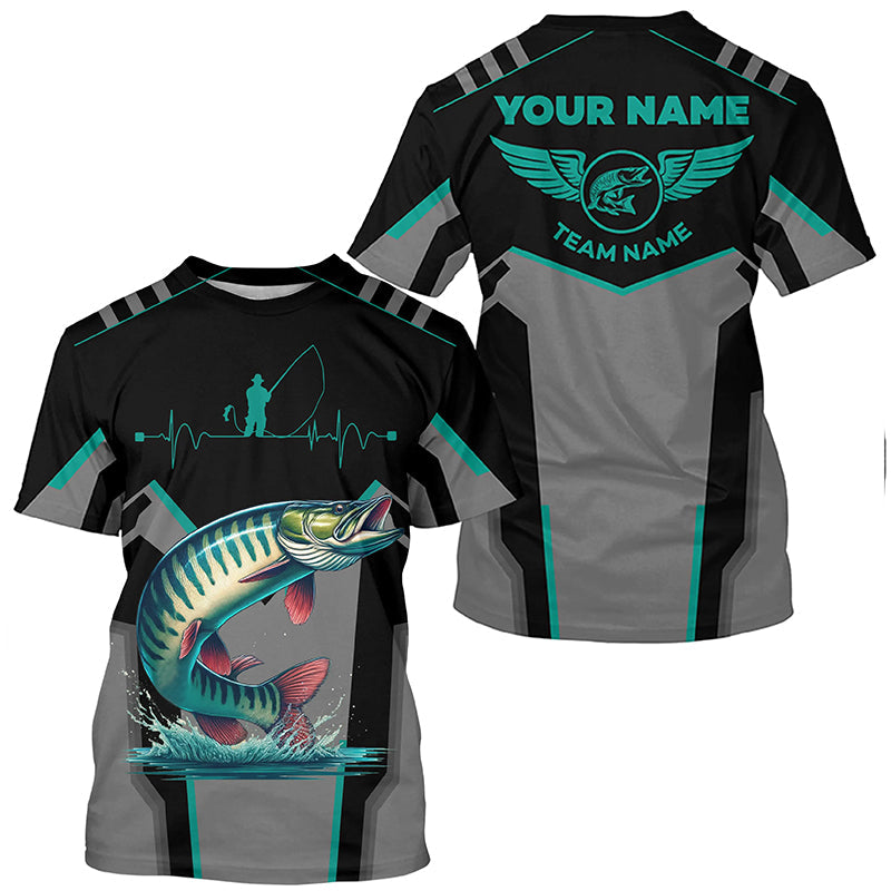 Personalized Black Musky Fishing, Team Muskie Fishing Long Sleeve tournament| Green NQS6287