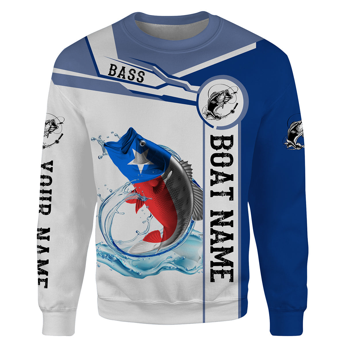 Texas Bass Fishing Texas Flag Custom name and boat name performance, Sweatshirt Fishing, Patriotic Fishing gifts NQS2321