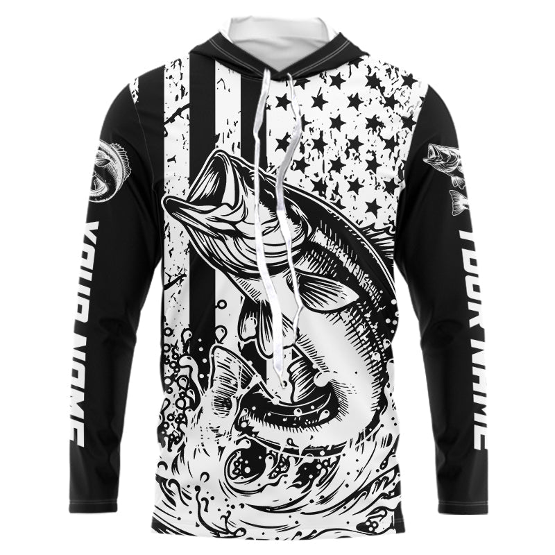Black and White American Flag Largemouth Bass Fishing Custom patriotic Bass fishing NQS9112