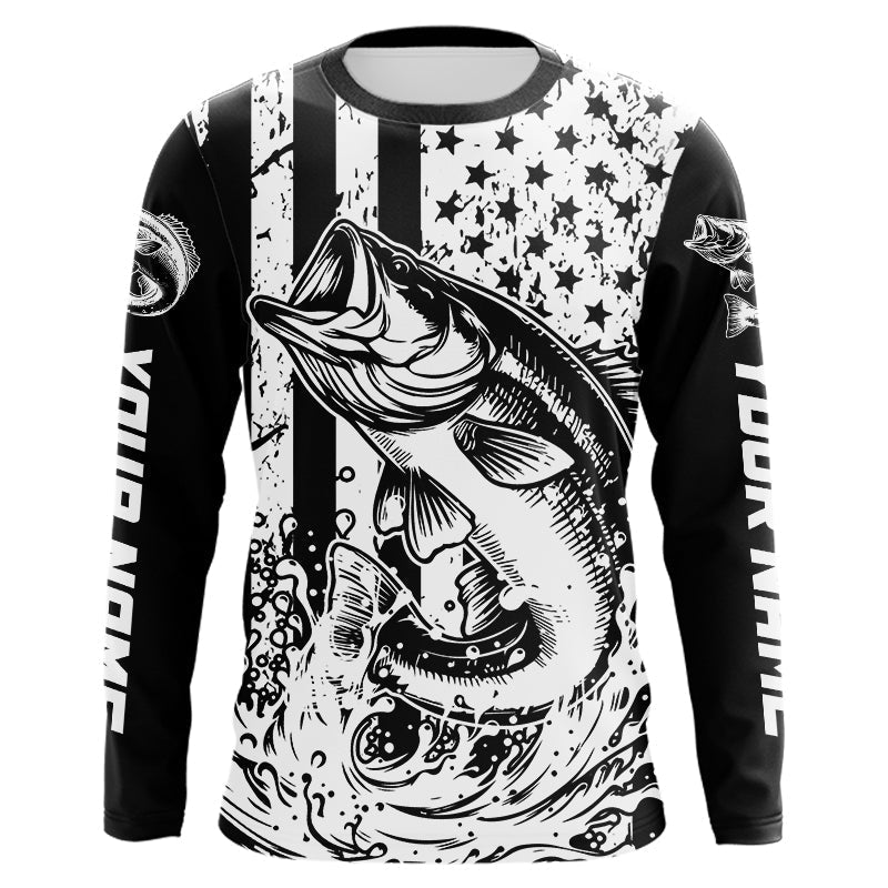 Black and White American Flag Largemouth Bass Fishing Custom patriotic Bass fishing NQS9112