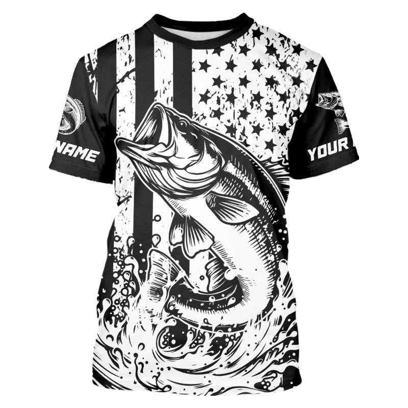 Black and White American Flag Largemouth Bass Fishing Custom patriotic Bass fishing NQS9112