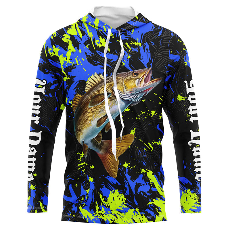 Walleye fishing green blue camo Custom UV protection performance long sleeve fishing NQS7107
