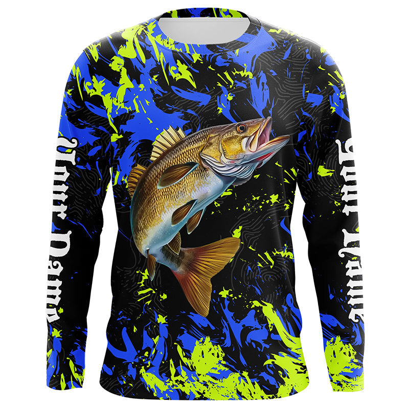 Walleye fishing green blue camo Custom UV protection performance long sleeve fishing NQS7107