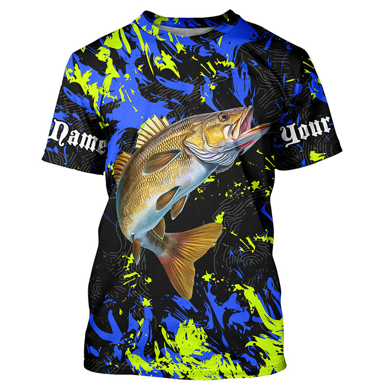 Walleye fishing green blue camo Custom UV protection performance long sleeve fishing NQS7107