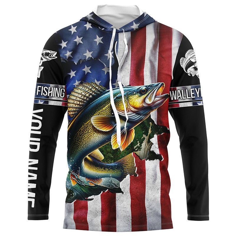 Walleye fishing American Flag Patriotic Fourth of July personalized Walleye fishing tournament NQS5121