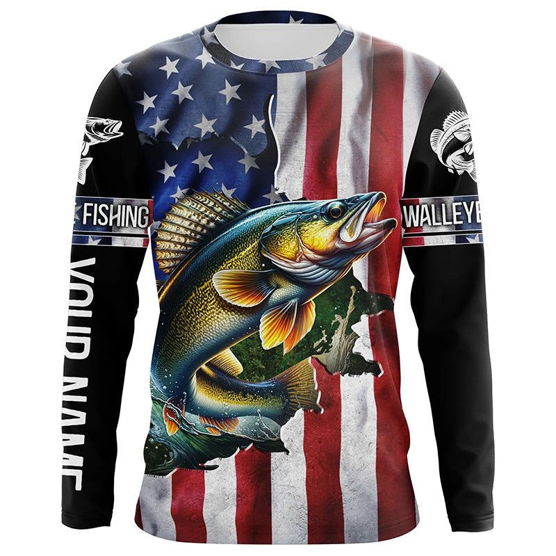 Walleye fishing American Flag Patriotic Fourth of July personalized Walleye fishing tournament NQS5121