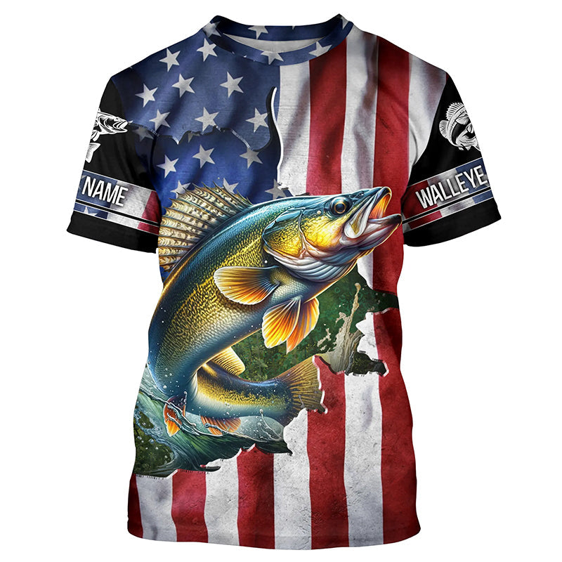 Walleye fishing American Flag Patriotic Fourth of July personalized Walleye fishing tournament NQS5121