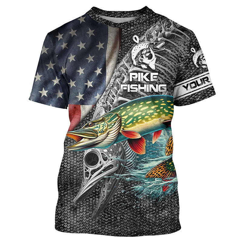 Northern Pike Fishing American Flag Custome Name 3D All Over Printed Personalized Fishing gift NQS339
