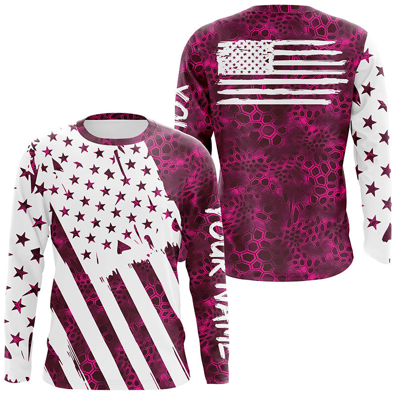 American flag pink camo fishing personalized patriotic UV Protection camouflage Women Fishing NQS5628
