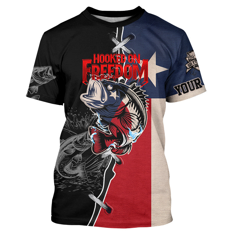 Texas Bass fishing patriotic Hooked on freedom Custom name performance long sleeves fishing NQS2053