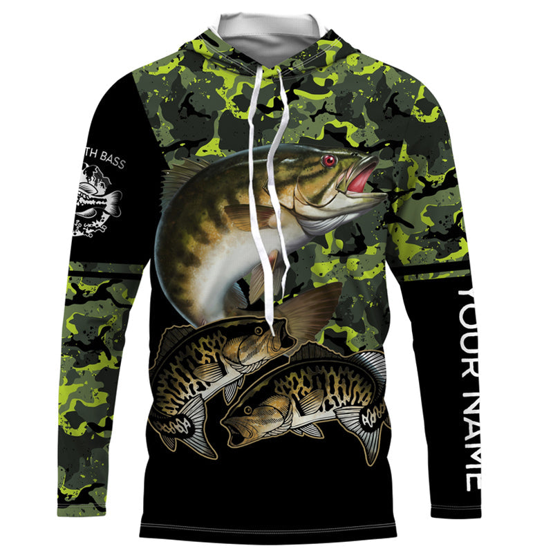 Smallmouth Bass fishing black green camo custom name sun protection long sleeve fishing NQS3869