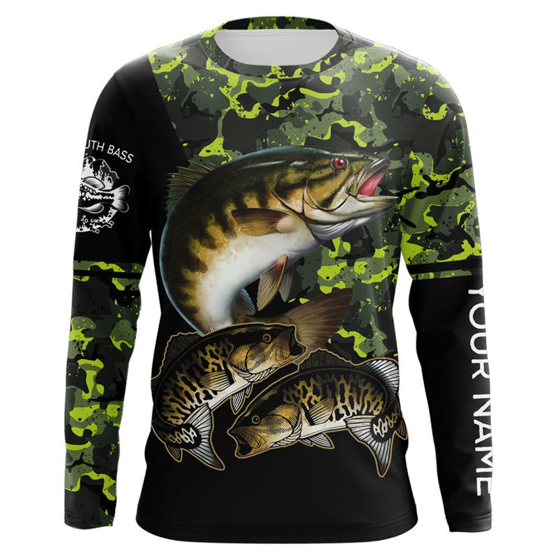 Smallmouth Bass fishing black green camo custom name sun protection long sleeve fishing NQS3869