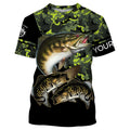 Smallmouth Bass fishing black green camo custom name sun protection long sleeve fishing NQS3869