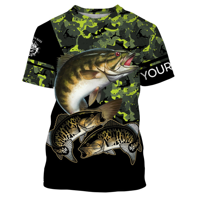 Smallmouth Bass fishing black green camo custom name sun protection long sleeve fishing NQS3869