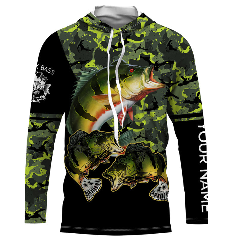 Peacock Bass fishing black green camo custom name sun protection long sleeve fishing NQS3870