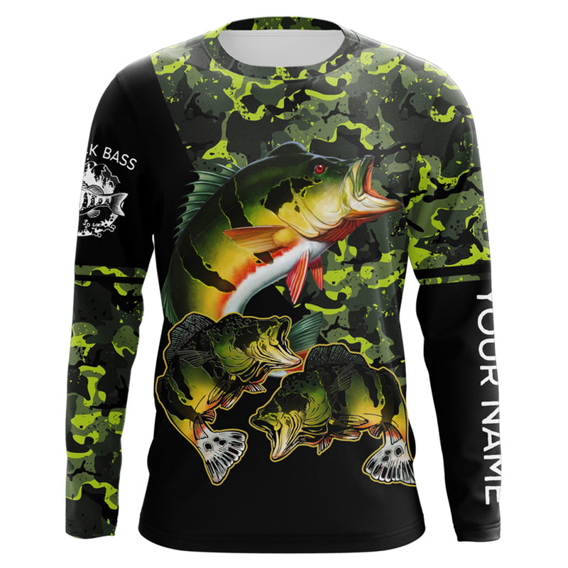 Peacock Bass fishing black green camo custom name sun protection long sleeve fishing NQS3870
