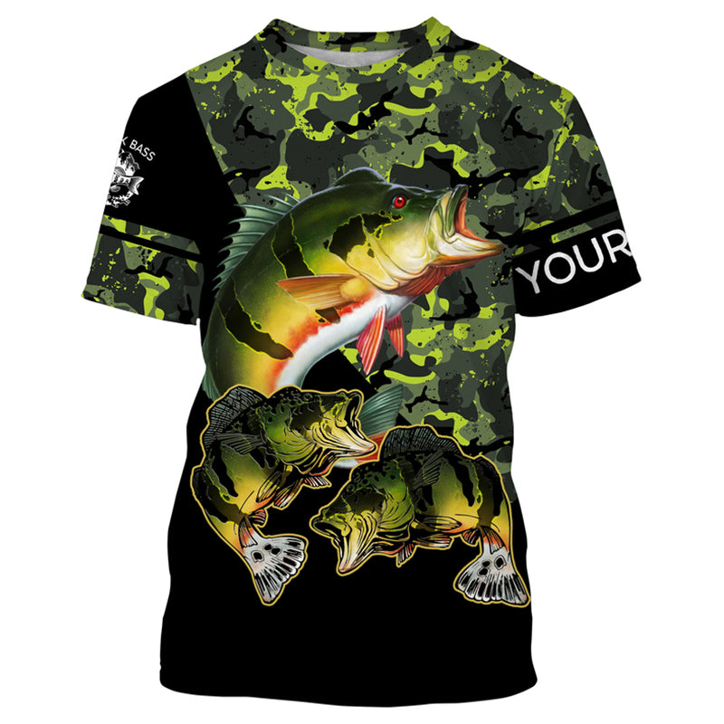 Peacock Bass fishing black green camo custom name sun protection long sleeve fishing NQS3870