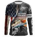 Redfish red drum fishing fish skeleton American flag Custom sun protection long sleeve fishing NQS4053