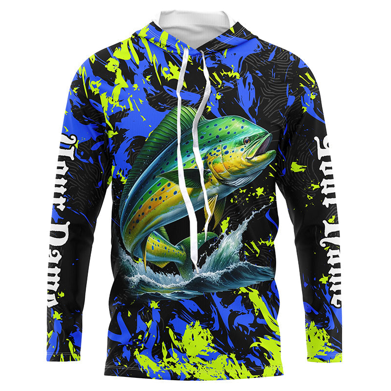 Mahi mahi fishing green blue camo Custom UV protection performance long sleeve fishing NQS7123
