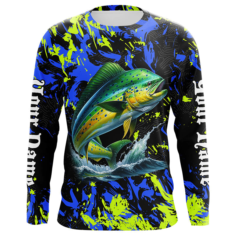 Mahi mahi fishing green blue camo Custom UV protection performance long sleeve fishing NQS7123