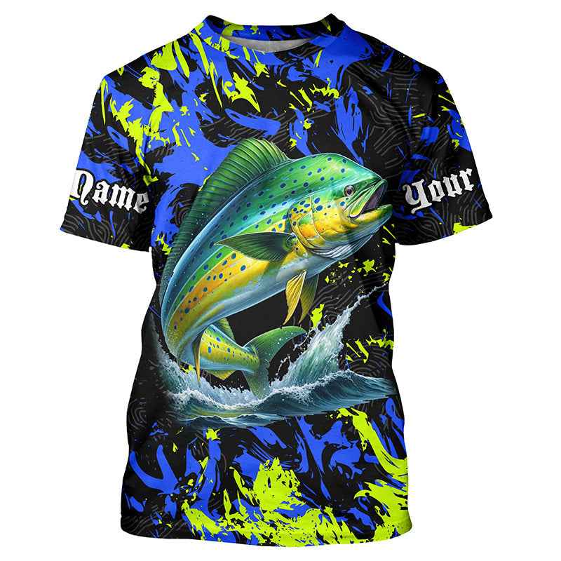 Mahi mahi fishing green blue camo Custom UV protection performance long sleeve fishing NQS7123