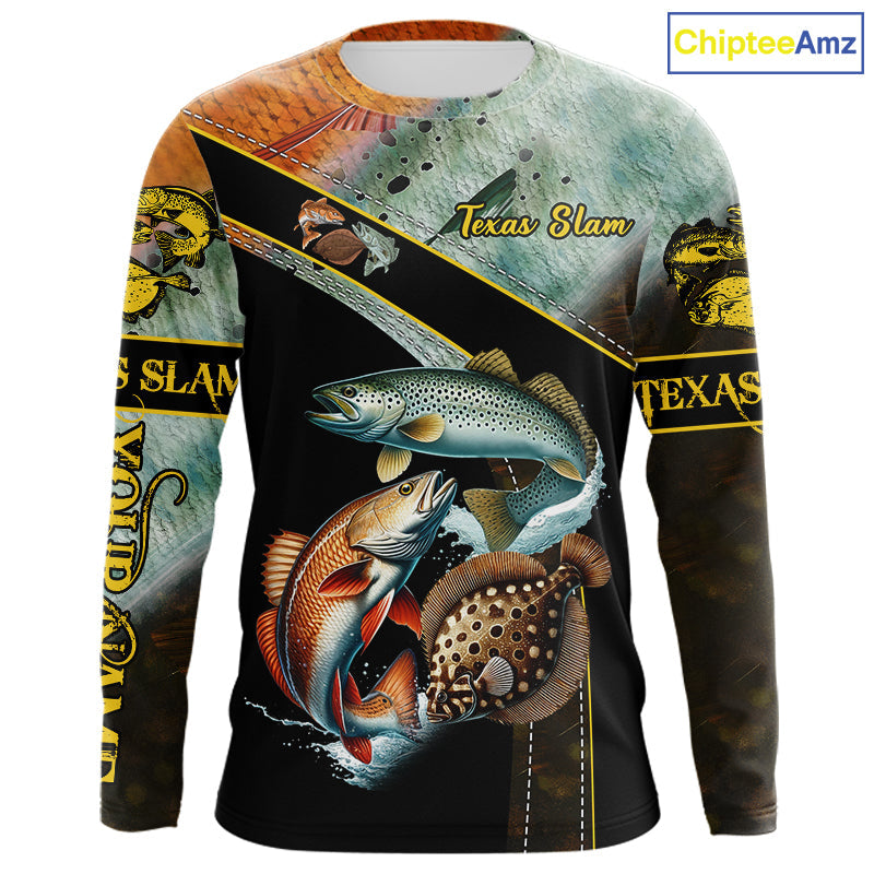 Redfish, Trout, Flounder fishing scales Custom long sleeve fishing, TX Slam fishing