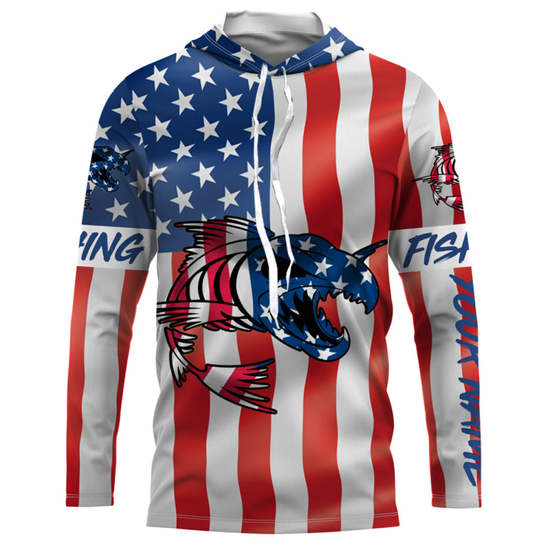 Fish skeleton reaper American flag custom name sun protection long sleeve fishing NQS3871