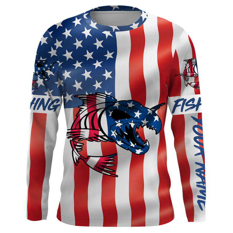 Fish skeleton reaper American flag custom name sun protection long sleeve fishing NQS3871