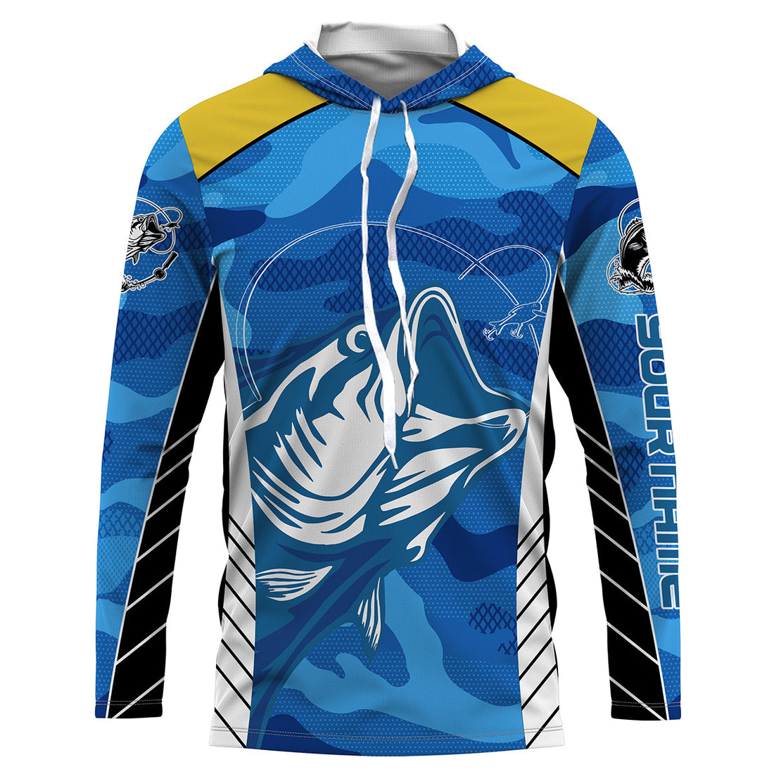 Bass Fishing tattoo blue UV protection customize name long sleeves fishing NQS2328