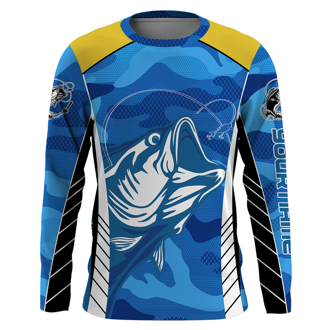 Bass Fishing tattoo blue UV protection customize name long sleeves fishing NQS2328