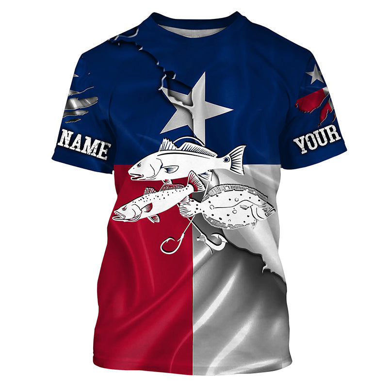 Texas flag Inshore Grand slam fishing Redfish, trout, flounder Custom name Long Sleeve Fishing NQS4064