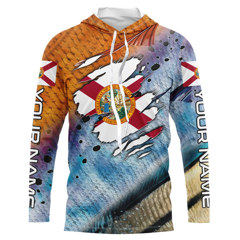 Inshore slam redfish trout snook scales Florida flag Custom patriotic fishing long sleeve NQS8621