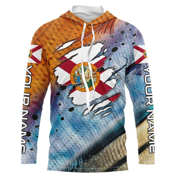 Inshore slam redfish trout snook scales Florida flag Custom patriotic fishing long sleeve NQS8621