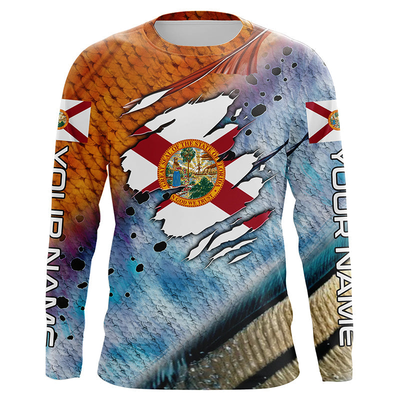Inshore slam redfish trout snook scales Florida flag Custom patriotic fishing long sleeve NQS8621