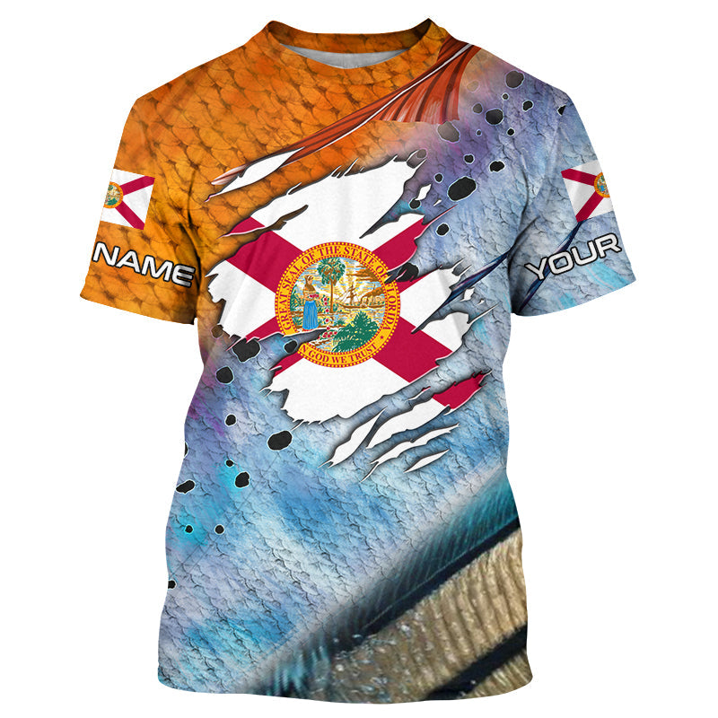 Inshore slam redfish trout snook scales Florida flag Custom patriotic fishing long sleeve NQS8621