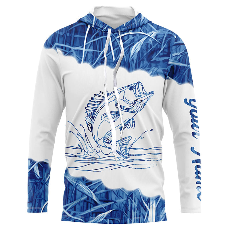 Blue camo Largemouth bass Customize name UV protection Performance Long Sleeve fishing NQS1101
