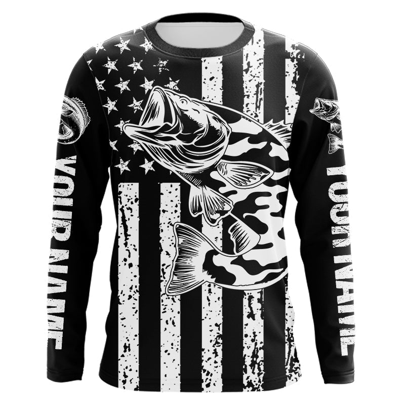 Black and White American Flag Largemouth Bass Fishing Camo Custom patriotic Bass fishing NQS9119