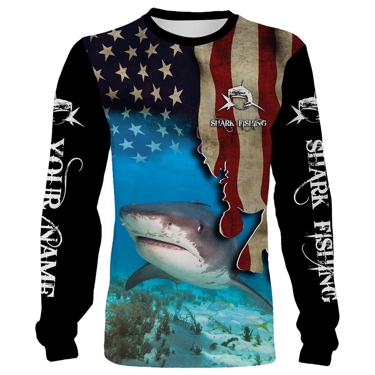Shark Fishing 3D American Flag Patriotic Customize name All over print NQS542