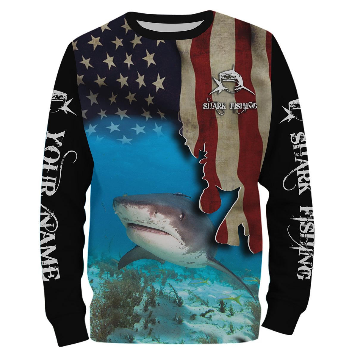 Shark Fishing 3D American Flag Patriotic Customize name All over print NQS542