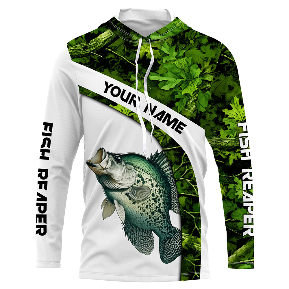 Crappie fishing Green Camo UV protection Customize name long sleeves fishing, gift for fisherman NQS802