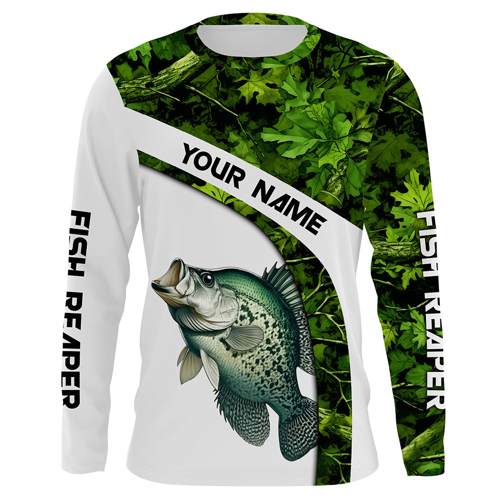 Crappie fishing Green Camo UV protection Customize name long sleeves fishing, gift for fisherman NQS802