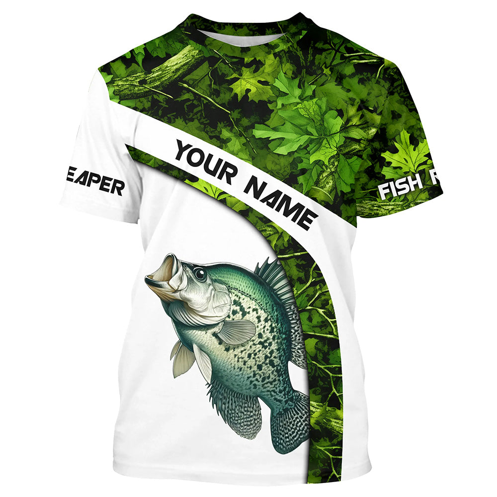 Crappie fishing Green Camo UV protection Customize name long sleeves fishing, gift for fisherman NQS802