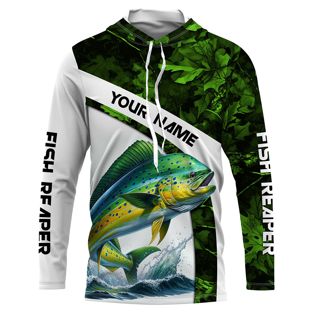 Mahi mahi ( Dorado) fishing Green Camo Customize name UV protection long sleeves fishing NQS803