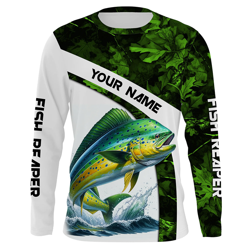 Mahi mahi ( Dorado) fishing Green Camo Customize name UV protection long sleeves fishing NQS803