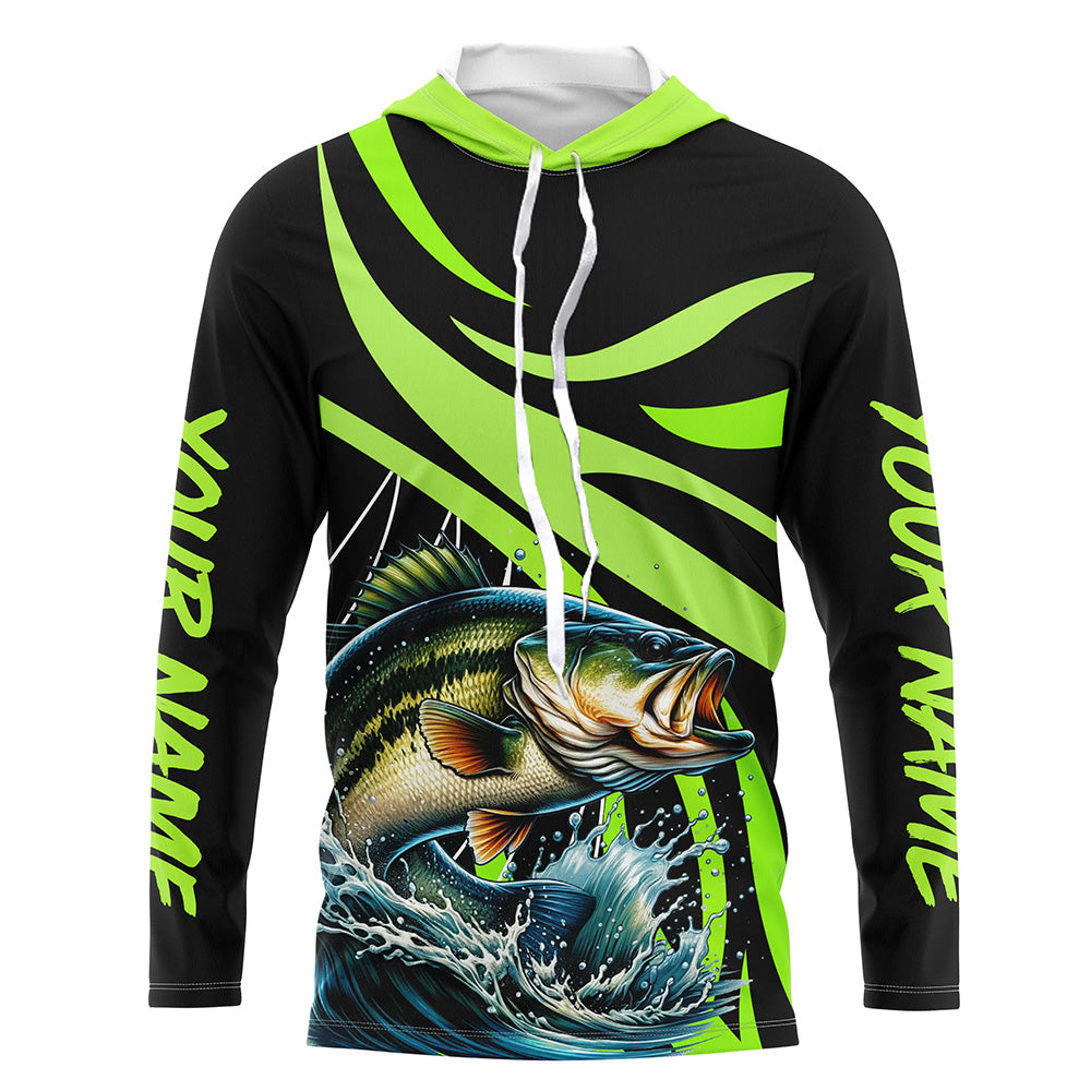 Personalized Largemouth Bass Long Sleeve Fishing, Bass Tournament Fishing | Green NQS7421