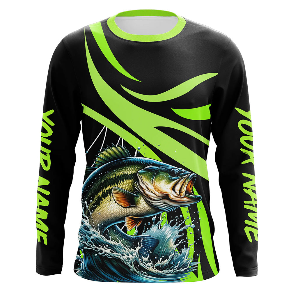 Personalized Largemouth Bass Long Sleeve Fishing, Bass Tournament Fishing | Green NQS7421