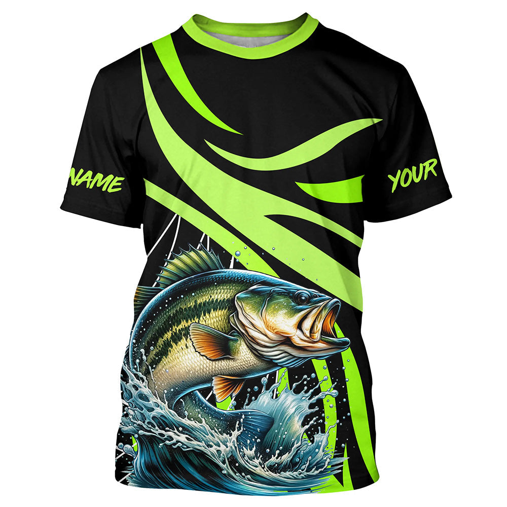 Personalized Largemouth Bass Long Sleeve Fishing, Bass Tournament Fishing | Green NQS7421